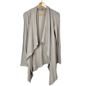 LaJu Gray Waffle Thermal Knit Waterfall Lightweight Cardigan Sweater M